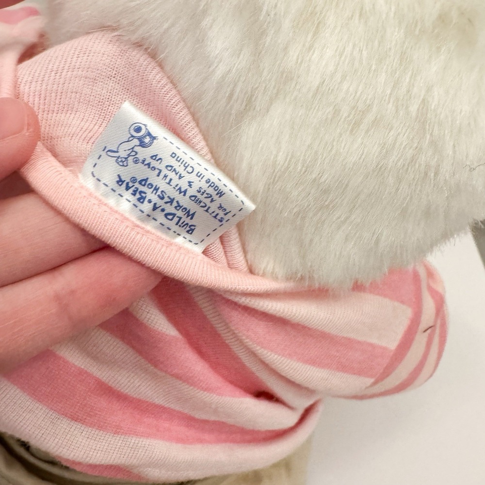 Vintage Build A Bear White Teddy Bear Plush Pink Nose Outfit Skirt BABW - Picture 5 of 7